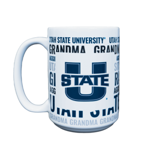 U-State, White, Navy, USU, Grandma, Mug